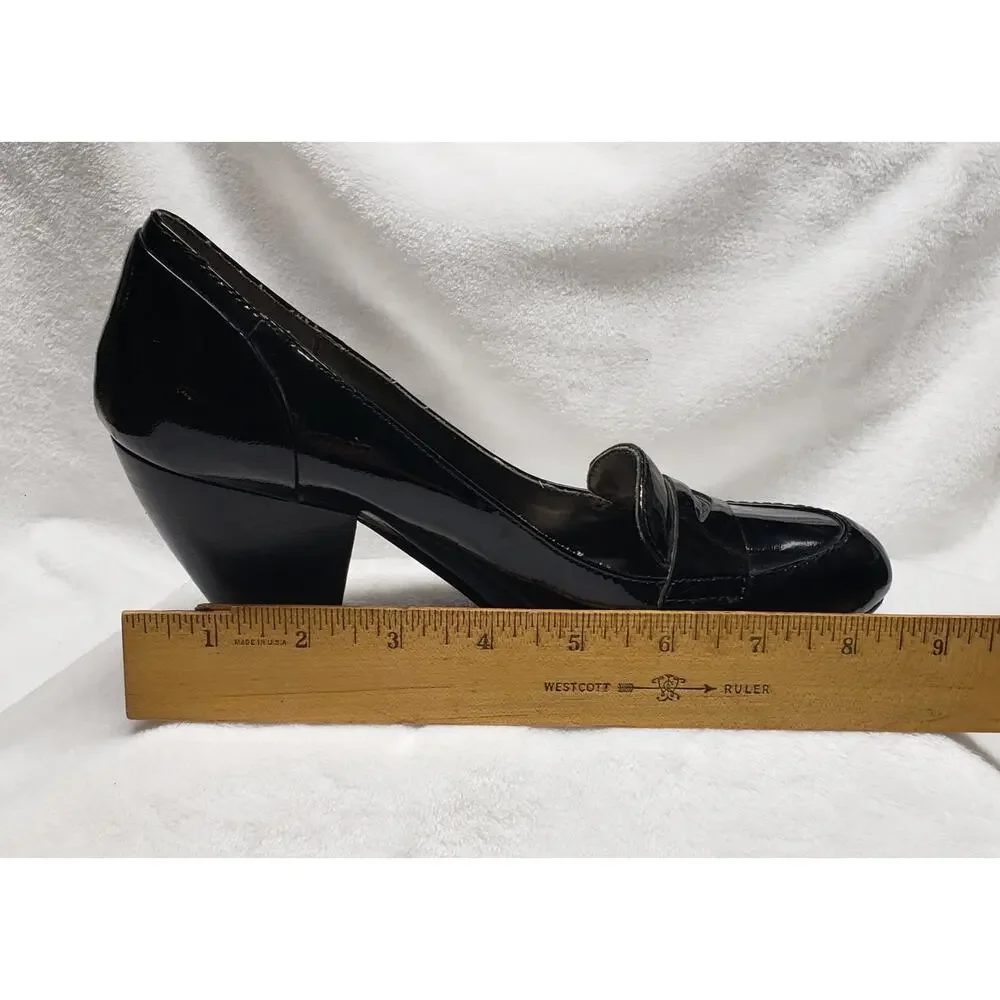 Me Too Black Patent Leather Heels 7 Office Siren 90s Minimalist Fairy Chunky